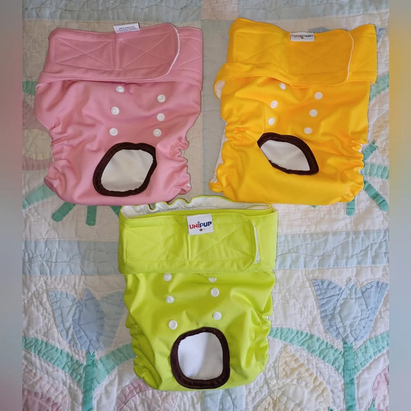 🍒 UniPup Reusable Solid Colors Doggie Dog Diapers 3 Pack Washable - Picture 1 of 12